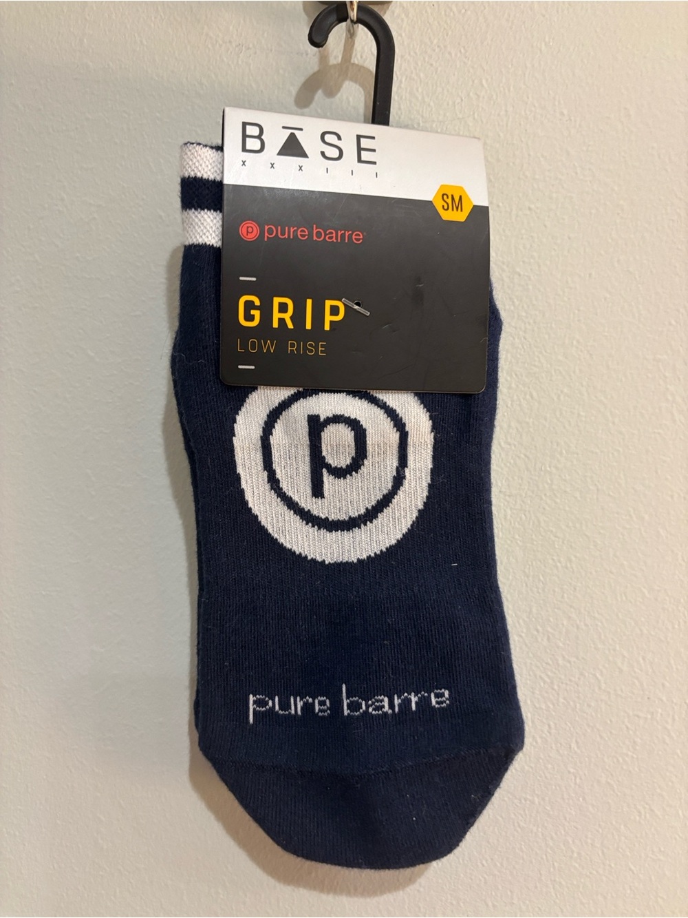 NWT Pure Barre Base 33 Grip Socks Navy Blue White Low Rise SM